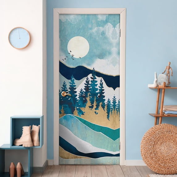 Idea4wall 2pcs Nordic Style Snowy Mountain & Pine Trees Stick Wallpaper Removable Wall Murals Large Wall Stickers for Home Decoration, 108"x48"