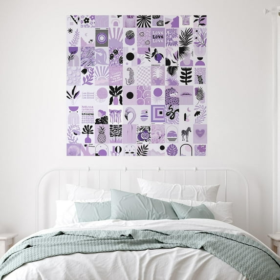 Idea4wall 2pcs Purple Graphic Blend of Modern Animals & Trapical Pattern Wall Murals, Not Peel and Stick, Non-Woven Wallpaper Large Wall Decoration for Rooms, 48"x48"