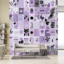 Idea4wall 2pcs Purple Graphic Blend of Modern Animals & Trapical Pattern Wall Murals, Removable Self-Adhesive Stick Wallpaper Large Wall Stickers for Home Decorative, 48"x108"