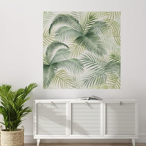 Idea4wall 2pcs Soft Palm Leaves Gentle Green Botanical Wall Murals, Removable Self-Adhesive Stick Wallpaper Large Wall Stickers for Home Decorative, 48"x48"