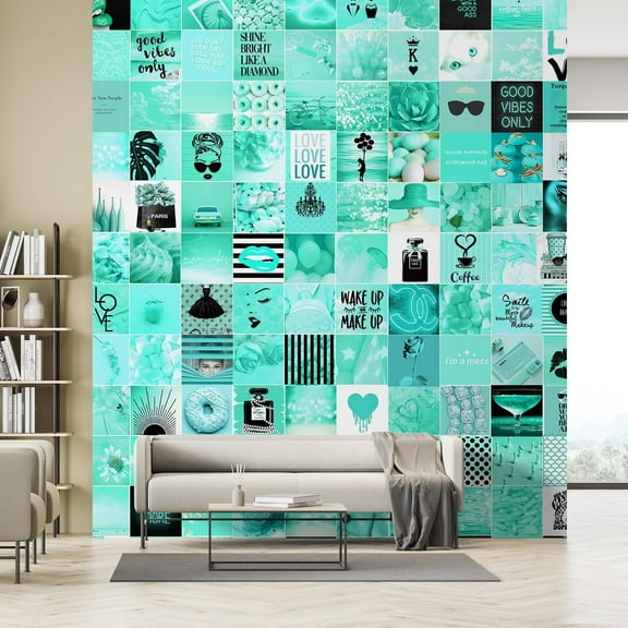 Idea4wall 2pcs Soothing Aqua Inspirational Calming Tones with Uplifting Wall Murals, Removable Self-Adhesive Stick Wallpaper Large Wall Stickers for Home Decorative, 48"x108"