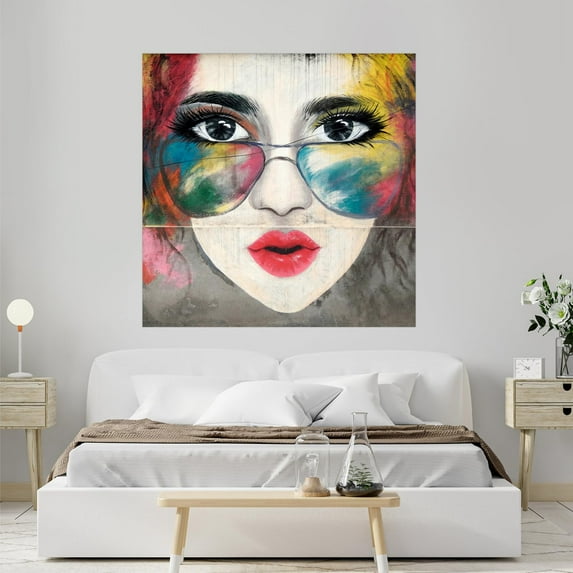 Idea4wall 2pcs Street Art Colorful Graffiti Hip Hop Girl Stick Wallpaper Removable Wall Murals Large Wall Stickers for Home Decoration, 48"x48"