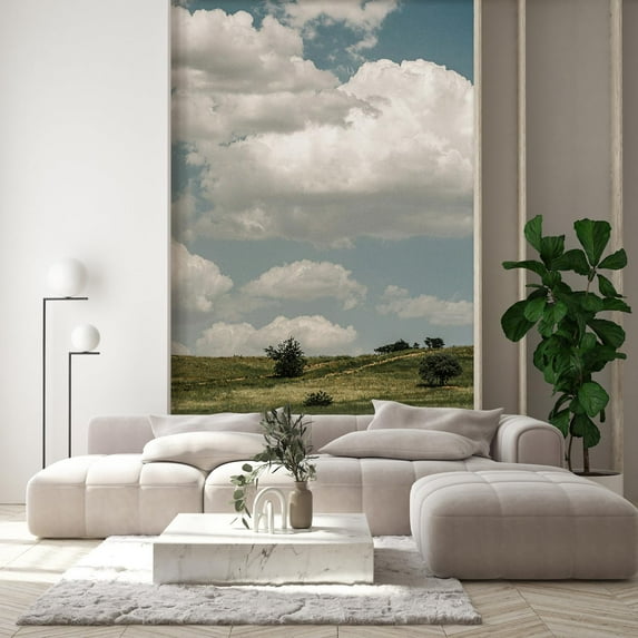 Idea4wall 2pcs Sunny Meadow Serene Landscape Beautiful Green Fields & Blue Skies with Clouds Wall Murals, Removable Self-Adhesive Stick Wallpaper Large Wall Stickers for Home Decorative, 48"x120"