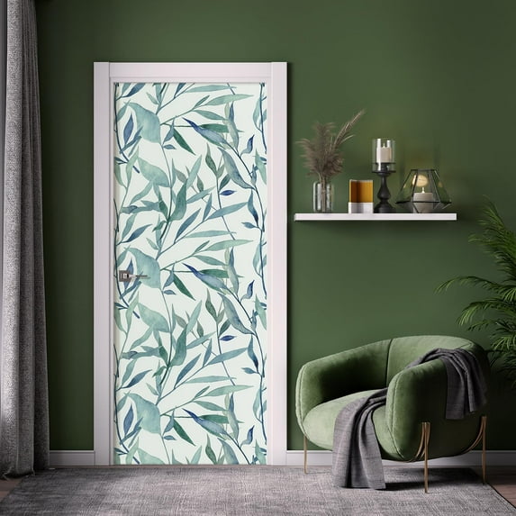 Idea4wall 2pcs Tropical Leaves Fresh Botanical Green and Blue Tones Wall Murals, Not Peel and Stick, Non-Woven Wallpaper Large Wall Decoration for Rooms, 48"x72"
