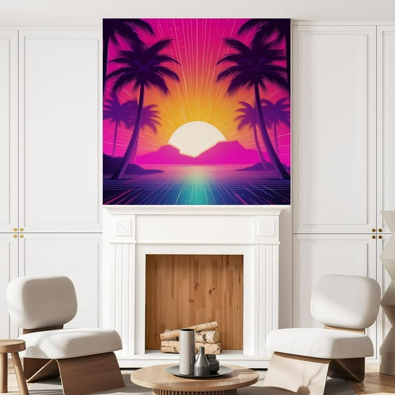Idea4wall 2pcs Tropical Sunset Radiant with Palm Silhouette Landscape Wall Murals, Removable Self-Adhesive Stick Wallpaper Large Wall Stickers for Home Decorative, 48"x48"