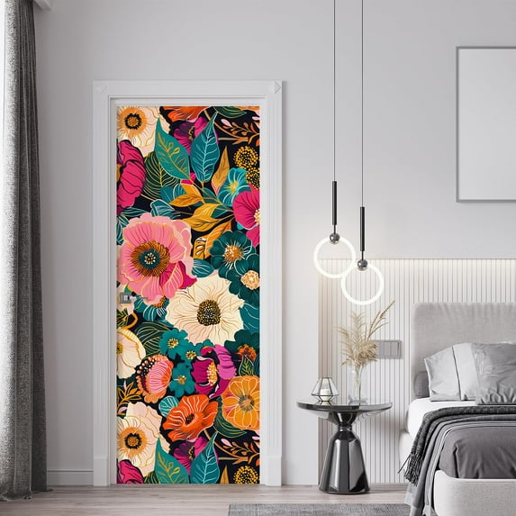 Idea4wall 2pcs Vibrant Floral Explosion Bold and Colorful Forest Flower Wall Murals, Not Peel and Stick, Non-Woven Wallpaper Large Wall Decoration for Rooms, 48"x120"