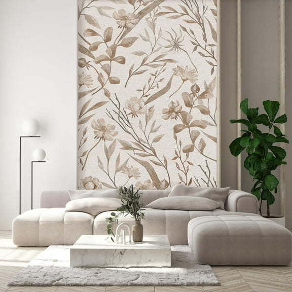 Idea4wall 2pcs Vintage Botanical Timeless Floral and Leaves Brown Wall Murals, Removable Self-Adhesive Stick Wallpaper Large Wall Stickers for Home Decorative, 48"x108"