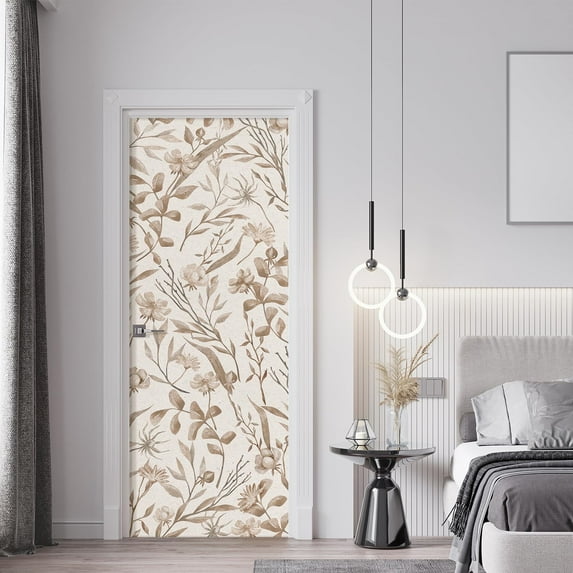 Idea4wall 2pcs Vintage Botanical Timeless Floral and Leaves Brown Wall Murals, Removable Self-Adhesive Stick Wallpaper Large Wall Stickers for Home Decorative, 48"x132"