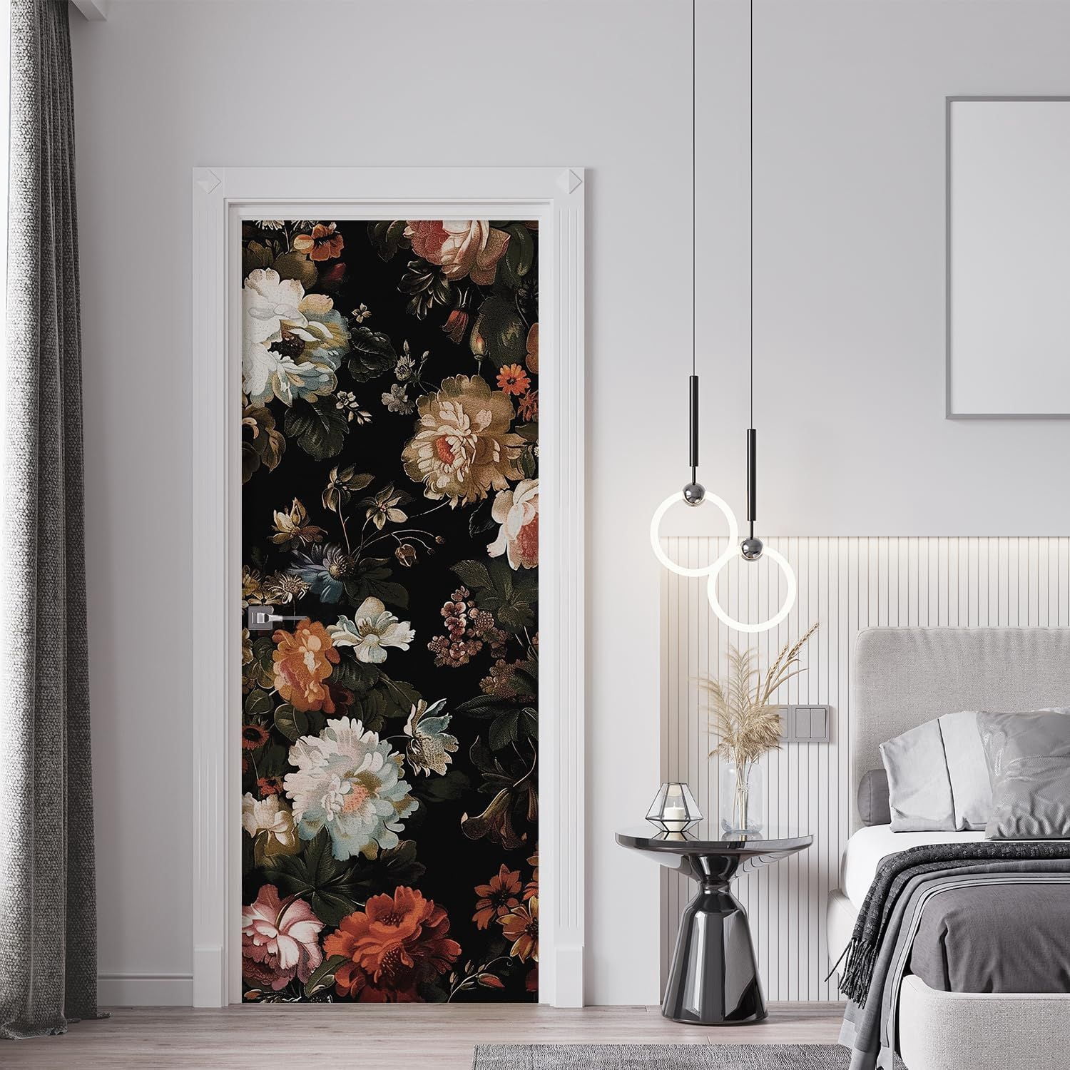 Idea4wall 2pcs Vintage Floral Bouquet Classic Dark Botanical Wall Murals, Removable Self-Adhesive Stick Wallpaper Large Wall Stickers for Home Decorative, 48"x96"