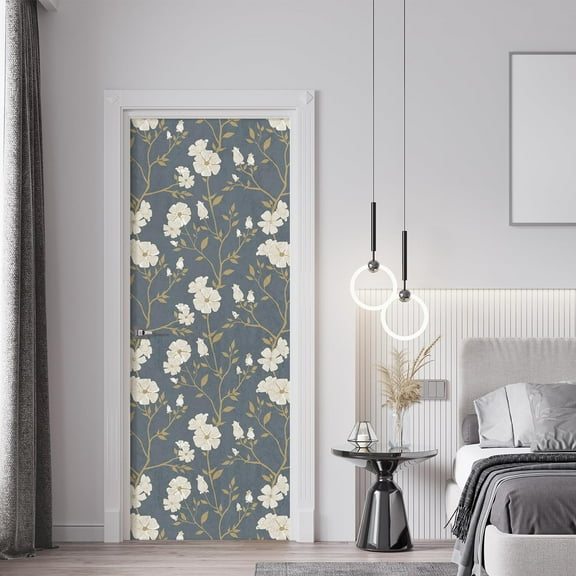 Idea4wall 2pcs Vintage Floral Classic Flower and Branch Deep Blue and Beige Tones Wall Murals, Removable Self-Adhesive Stick Wallpaper Large Wall Stickers for Home Decorative, 48"x108"