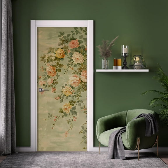 Idea4wall 2pcs Vintage Floral Elegant Blooming Roses Watercolor Wall Murals, Removable Self-Adhesive Stick Wallpaper Large Wall Stickers for Home Decorative, 48"x120"