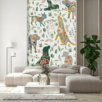 Idea4wall 2pcs Whimsical Animal Silhouette Playful & Colorful Wildflowers Wall Murals, Removable Self-Adhesive Stick Wallpaper Large Wall Stickers for Home Decorative, 48"x108"