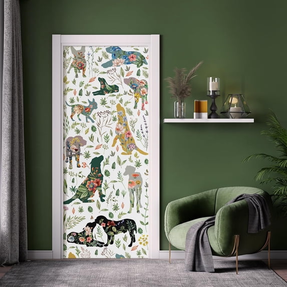 Idea4wall 2pcs Whimsical Animal Silhouette Playful & Colorful Wildflowers Wall Murals, Removable Self-Adhesive Stick Wallpaper Large Wall Stickers for Home Decorative, 48"x132"