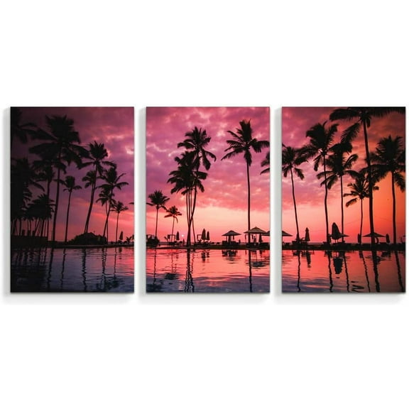 Idea4wall 3 Piece Tropical Canvas Wall Art Palm Tree Canvas Prints Modern Home Wall Decor, 16"x24"