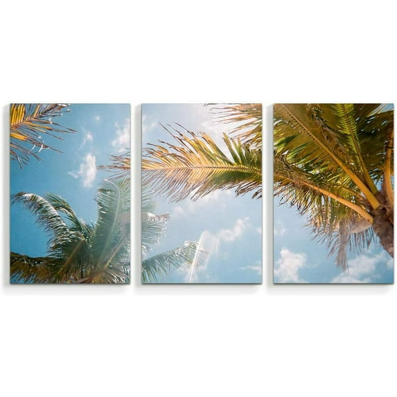 Idea4wall 3 Piece Tropical Canvas Wall Art Palm Tree Canvas Prints Modern Home Wall Decor, 24"x36"
