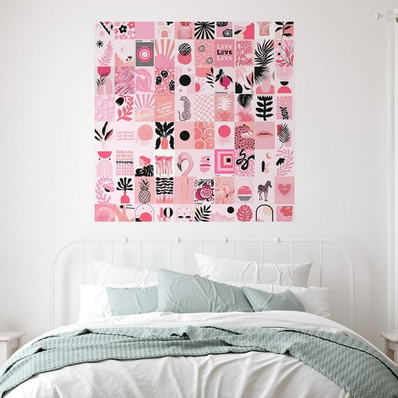 Idea4wall 3pcs Bold Pink Empowering and Trapical Stylish Graphic Wall Murals, Not Peel and Stick, Non-Woven Wallpaper Large Wall Decoration for Rooms, 72"x72"