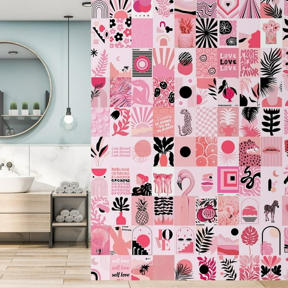 Idea4wall 3pcs Bold Pink Empowering and Trapical Stylish Graphic Wall Murals, Removable Self-Adhesive Stick Wallpaper Large Wall Stickers for Home Decorative, 72"x96"