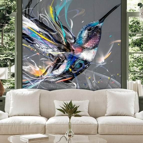 Idea4wall 3pcs Colorful Painted hummingbird Stick Wallpaper Removable Wall Murals Large Wall Stickers for Home Decoration, 72"x72"