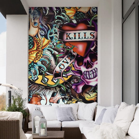 Idea4wall 3pcs Mermaid & Captain Skeleton Colorful Stick Wallpaper Removable Wall Murals Large Wall Stickers for Home Decoration, 96"x72"
