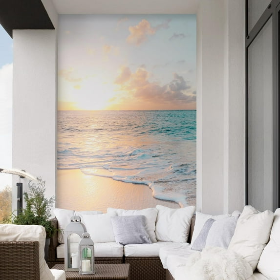 Idea4wall 3pcs Mural Romantic Beach Sea Wave Stick Wallpaper Removable Wall Murals Large Wall Stickers for Home Decoration, 132"x72"