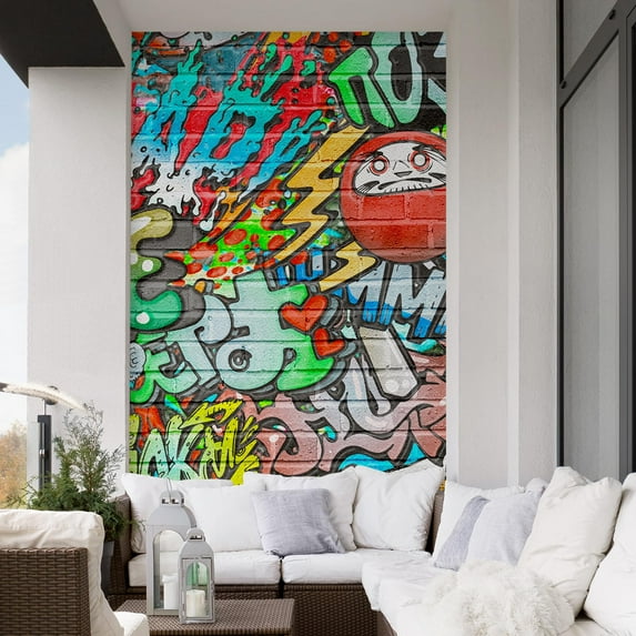 Idea4wall 3pcs Mural Vibrant Neon Spray Paint Typography Graffiti & Street Art Pop Stick Wallpaper Removable Wall Murals Large Wall Stickers for Home Decoration, 120"x72"