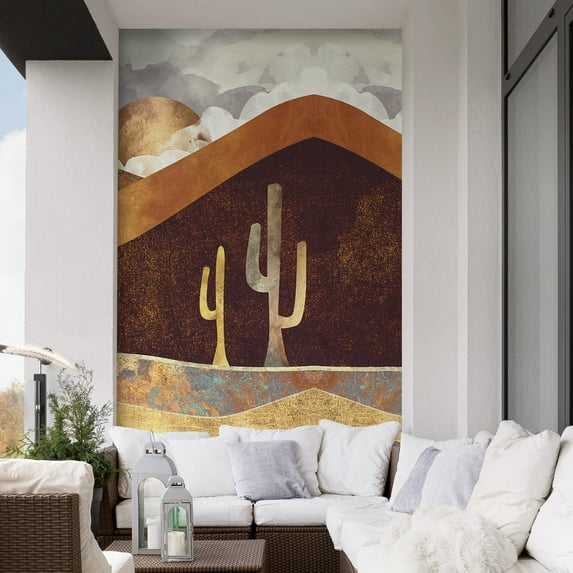 Idea4wall 3pcs Nordic Style Golden Mountain Stick Wallpaper Removable Wall Murals Large Wall Stickers for Home Decoration, 120"x72"