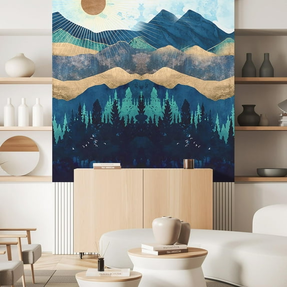 Idea4wall 3pcs Nordic Style Mountain & Sunshine Stick Wallpaper Removable Wall Murals Large Wall Stickers for Home Decoration, 72"x72"