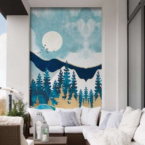 Idea4wall 3pcs Nordic Style Snowy Mountain & Pine Trees Stick Wallpaper Removable Wall Murals Large Wall Stickers for Home Decoration, 96"x72"
