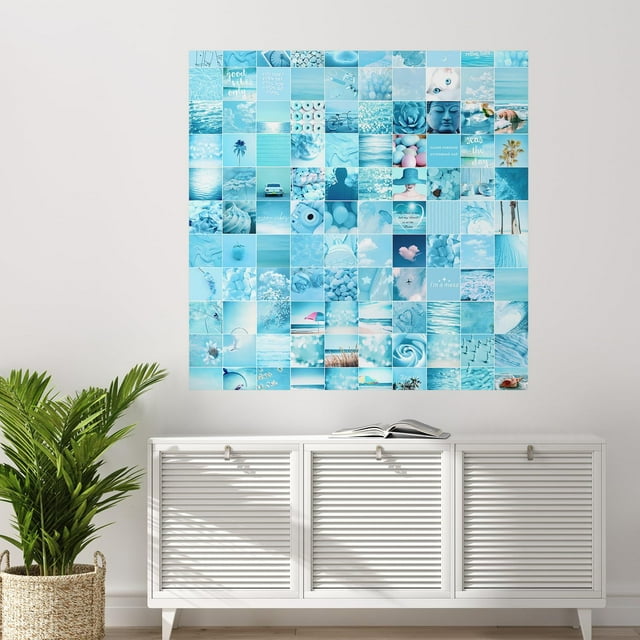 Idea4wall 3pcs Soothing Blue Calm Tones Fashion Style Wall Murals, Removable Self-Adhesive Stick Wallpaper Large Wall Stickers for Home Decorative, 72"x72"