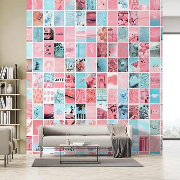 Idea4wall 3pcs Trendy Pink & Blue Lifestyle Chic and Vibrant Wall Murals, Removable Self-Adhesive Stick Wallpaper Large Wall Stickers for Home Decorative, 72"x120"