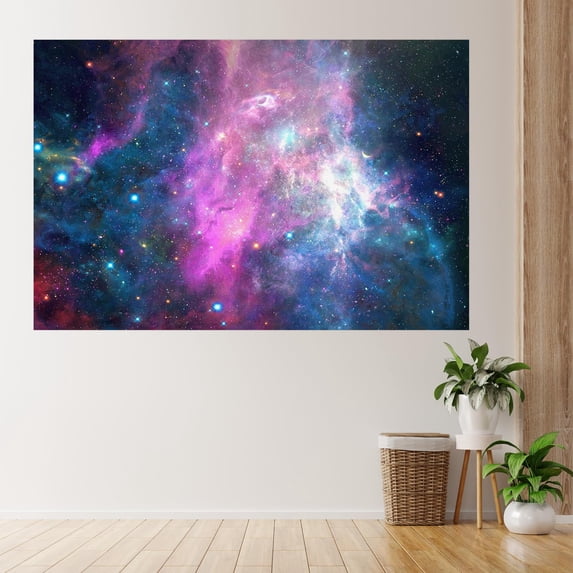 Idea4wall 3pcs Vibrant Pink Andromeda Galaxy Stick Wallpaper Removable Wall Murals Large Wall Stickers for Home Decoration, 48"x72"