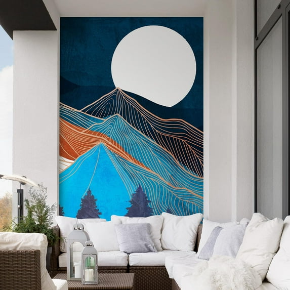 Idea4wall 3pcs Watercolor Granite Marble Mountain Forest Nature Wilderness Stick Wallpaper Removable Wall Murals Large Wall Stickers for Home Decoration, 96"x72"