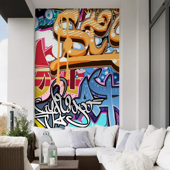 Idea4wall 3pcs Watercolor Street Graffiti Printed Stick Wallpaper Removable Wall Murals Large Wall Stickers for Home Decoration, 96"x72"