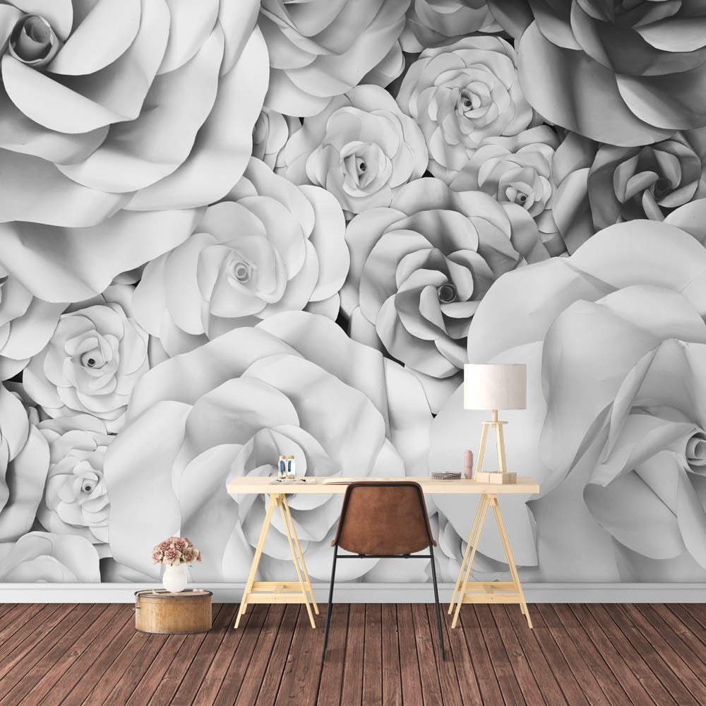Idea4wall 4pcs 3D View Rose Pattern Stick Wallpaper Removable Wall ...