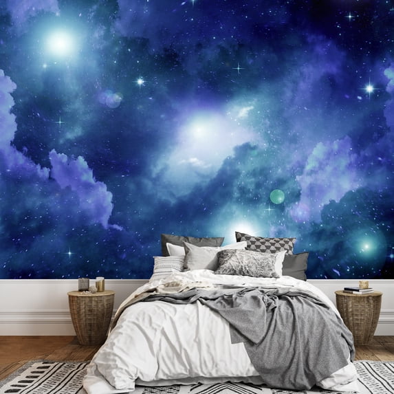 Idea4wall 4pcs Azure Nebula Galaxy Stick Wallpaper Removable Wall Murals Large Wall Stickers for Home Decoration, 66"x96"
