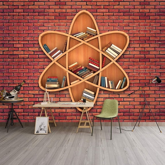 Idea4wall 4pcs Bookshelf Pattern Peel and Stick Wallpaper Removable Wall Murals Large Wall Stickers for Home Decoration, 66"x24"