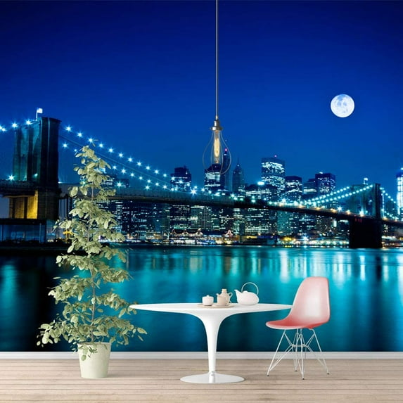 Idea4wall 4pcs Brooklyn Bridge Peel and Stick Wallpaper Removable Wall Murals Large Wall Stickers for Home Decoration, 66"x24"