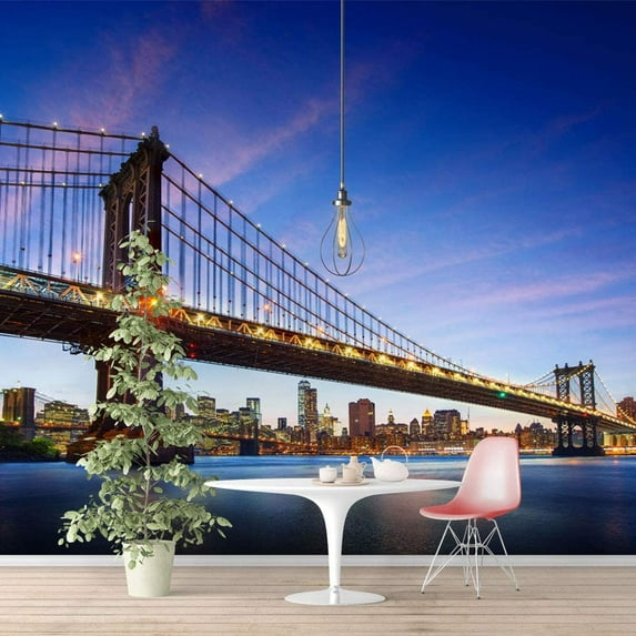Idea4wall 4pcs Brooklyn Bridge Peel and Stick Wallpaper Removable Wall Murals Large Wall Stickers for Home Decoration, 66"x24"
