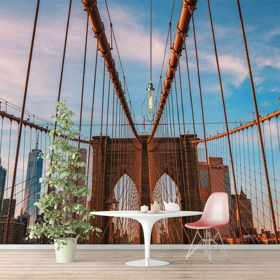 Idea4wall 4pcs Brooklyn Bridge Peel and Stick Wallpaper Removable Wall Murals Large Wall Stickers for Home Decoration, 66"x24"