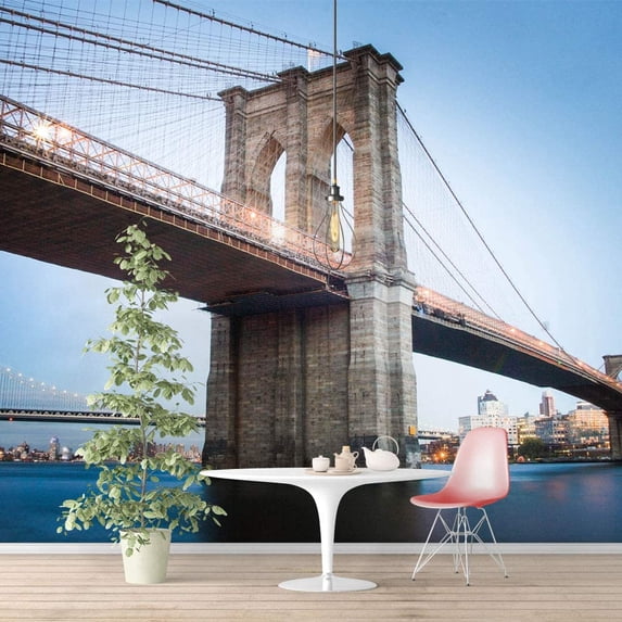 Idea4wall 4pcs Brooklyn Bridge Peel and Stick Wallpaper Removable Wall Murals Large Wall Stickers for Home Decoration, 66"x24"
