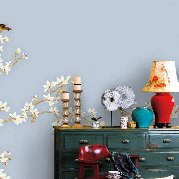 Idea4wall 4pcs Chinese Style Floral Peel and Stick Wallpaper Removable Wall Murals Large Wall Stickers for Home Decoration, 66"x24"