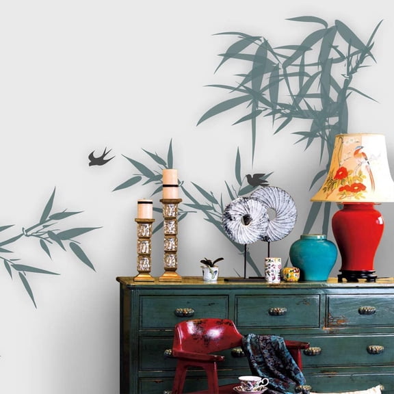 Idea4wall 4pcs Chinese Style Floral Peel and Stick Wallpaper Removable Wall Murals Large Wall Stickers for Home Decoration, 66"x24"