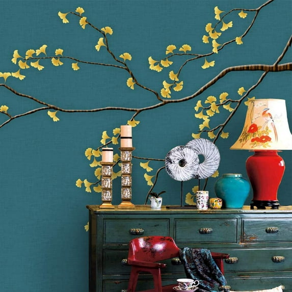 Idea4wall 4pcs Chinese Style Floral Peel and Stick Wallpaper Removable Wall Murals Large Wall Stickers for Home Decoration, 66"x24"