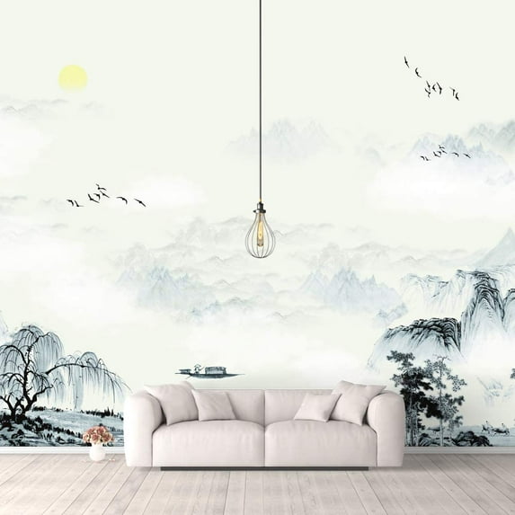 Idea4wall 4pcs Chinese Style Floral Peel and Stick Wallpaper Removable Wall Murals Large Wall Stickers for Home Decoration, 66"x24"