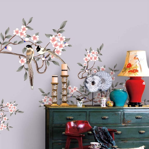 Idea4wall 4pcs Chinese Style Floral Peel and Stick Wallpaper Removable Wall Murals Large Wall Stickers for Home Decoration, 66"x24"