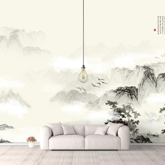 Idea4wall 4pcs Chinese Style Landscape Peel and Stick Wallpaper Removable Wall Murals Large Wall Stickers for Home Decoration, 66"x24"