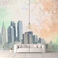 thumbnail image 1 of Idea4wall 4pcs City Illustration Peel and Stick Wallpaper Removable Wall Murals Large Wall Stickers for Home Decoration, 66"x24", 1 of 4