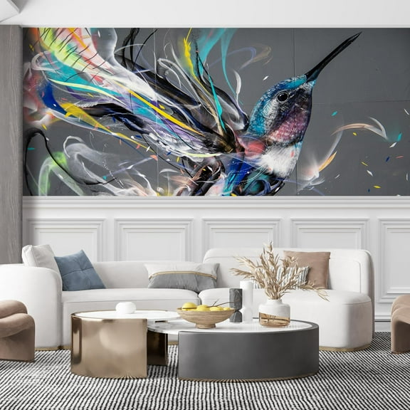 Idea4wall 4pcs Colorful Painted hummingbird Stick Wallpaper Removable Wall Murals Large Wall Stickers for Home Decoration, 48"x96"
