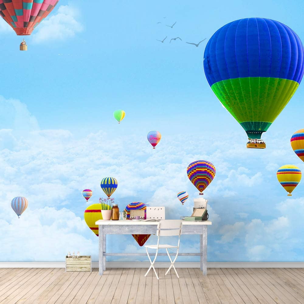 Watercolor Paris With Hot Air Balloon Wallpaper Mural
