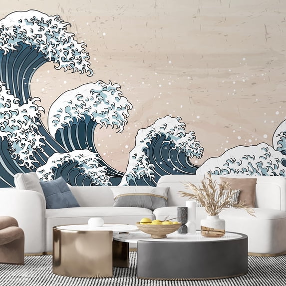 Idea4wall 4pcs Kobe River Japanese Style Stick Wallpaper Removable Wall Murals Large Wall Stickers for Home Decoration, 108"x96"
